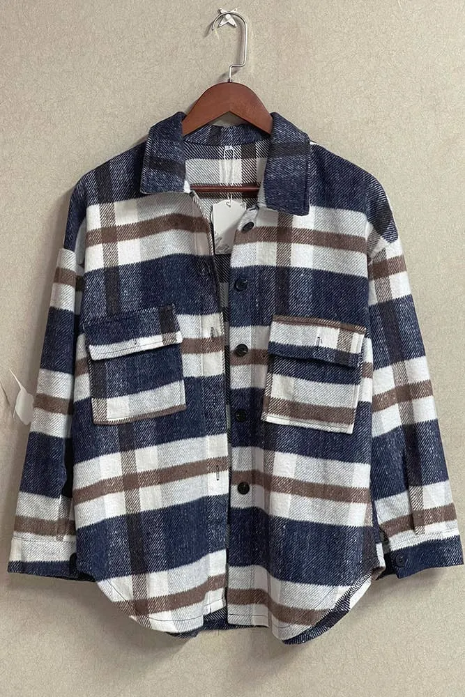 Reg/Plus Navy And Tan Plaid Shacket