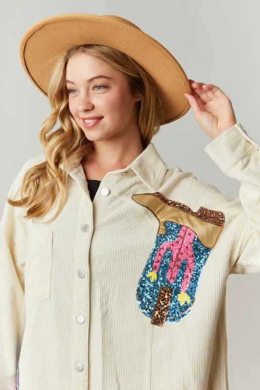 Shimmering Cowgirl Ivory Corduroy Shacket