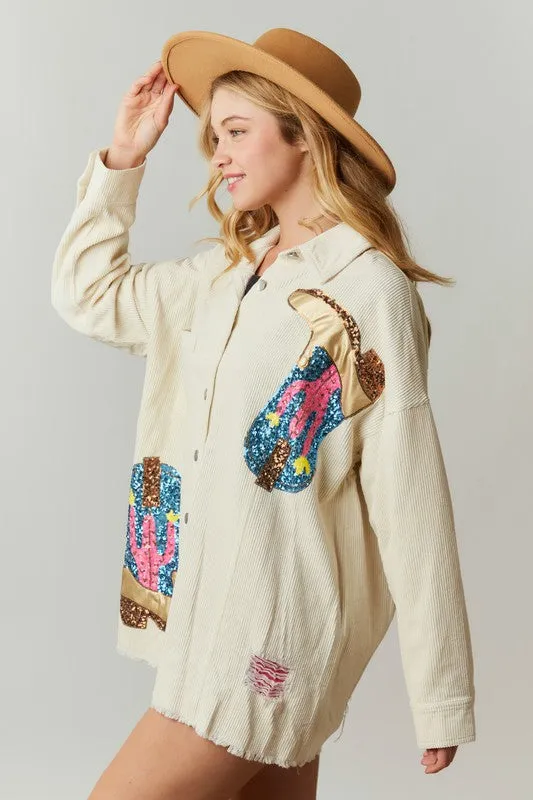 Shimmering Cowgirl Ivory Corduroy Shacket