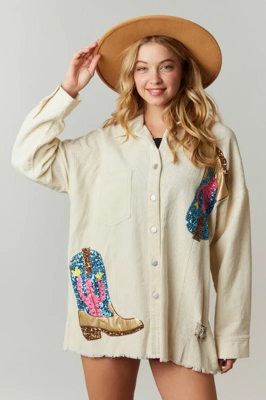 Shimmering Cowgirl Ivory Corduroy Shacket