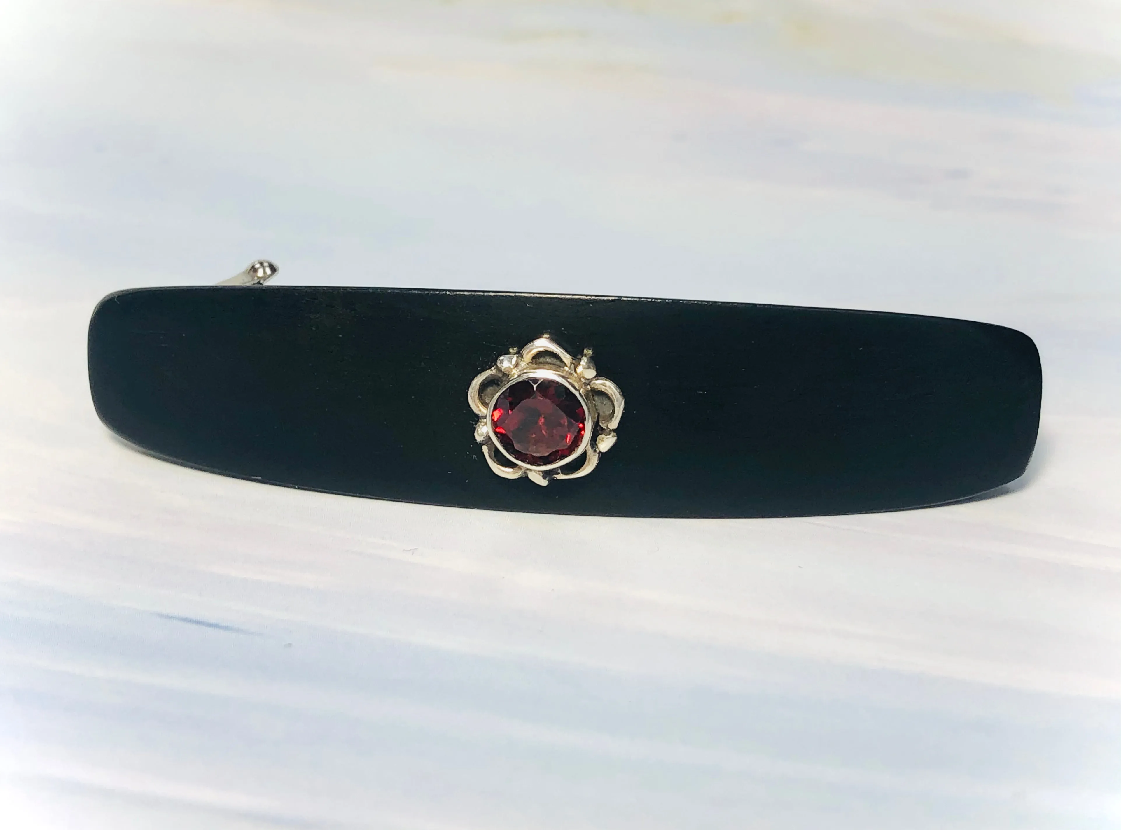 Small Ebony Garnet Silver barrette, AAA Luxury Barrette Gemstone Hair Clip