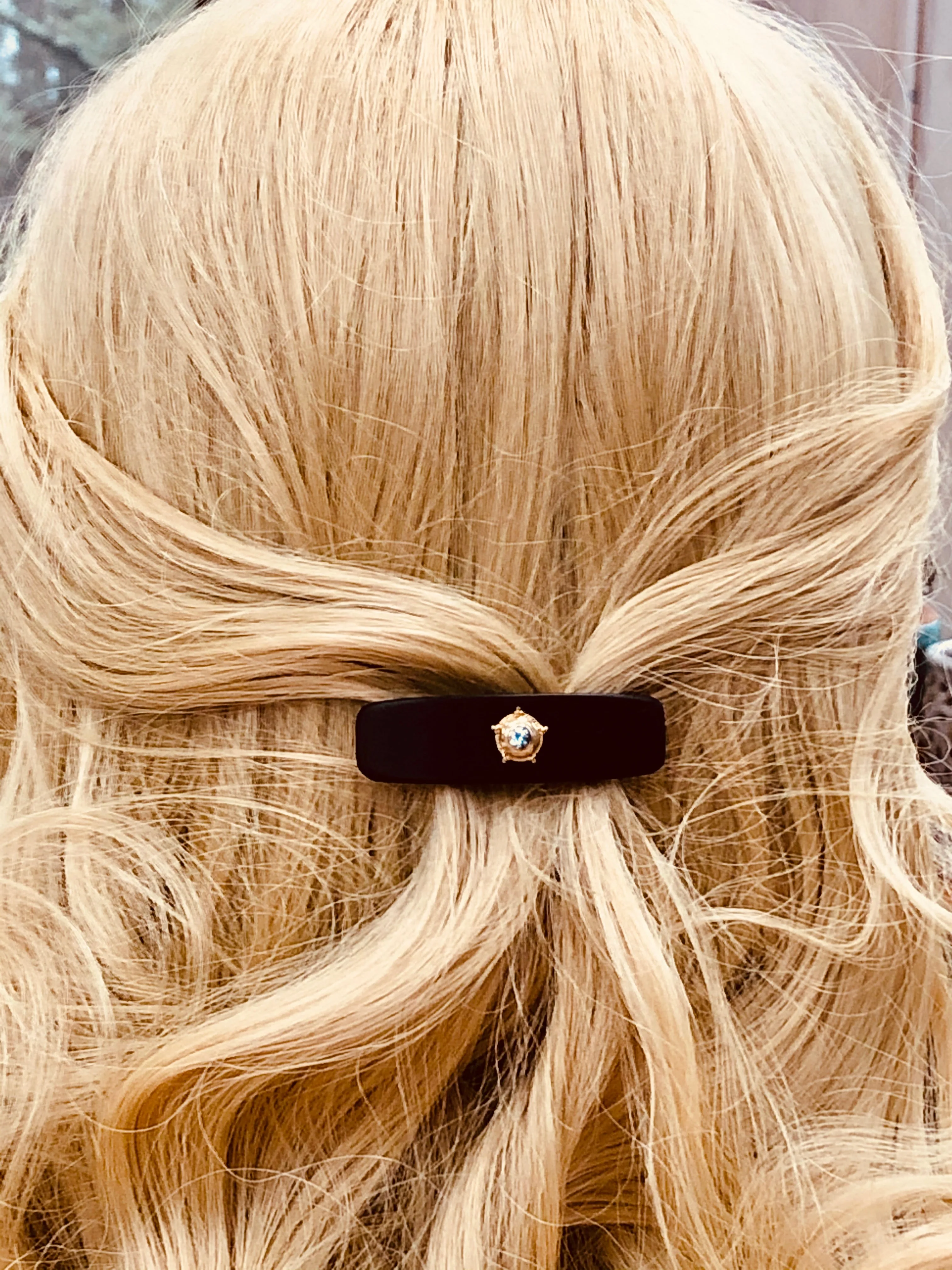 Small Ebony Topaz 14K gold barrette, AAA Luxury Barrette Gemstone Hair Clip