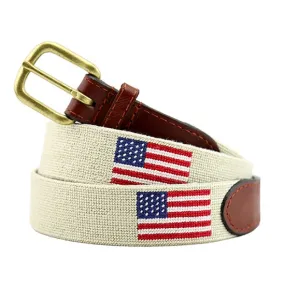 Smathers & Branson American Flag Needlepoint Lt.Khaki Belt