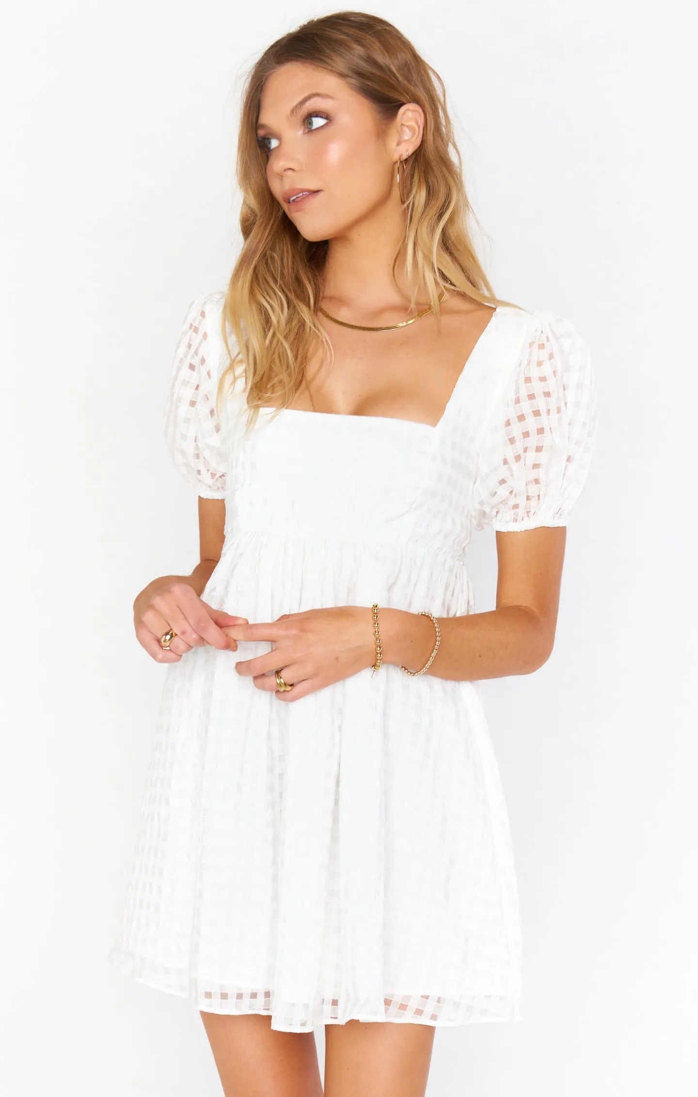 Smitten Babydoll Dress ~ Ivory Charmed and Checkered