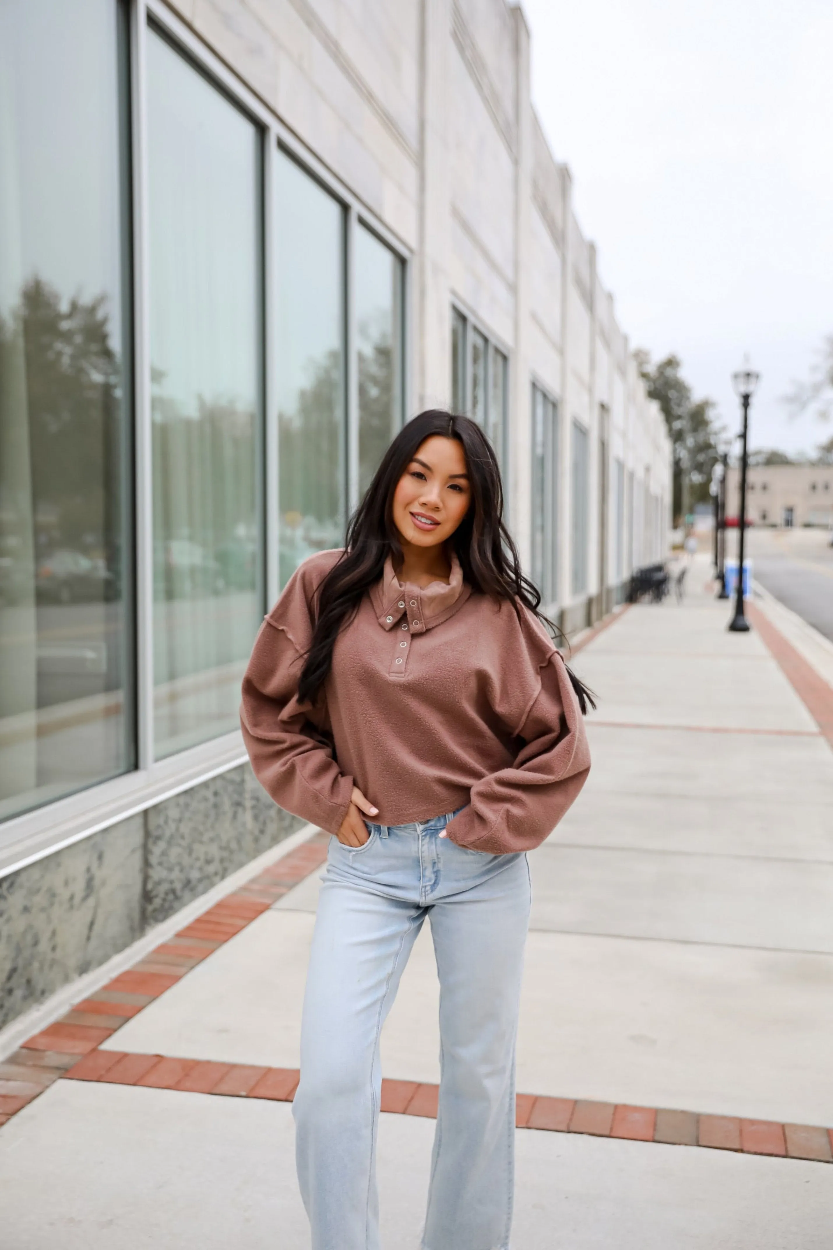 Snuggly Chic Brown Collared Pullover