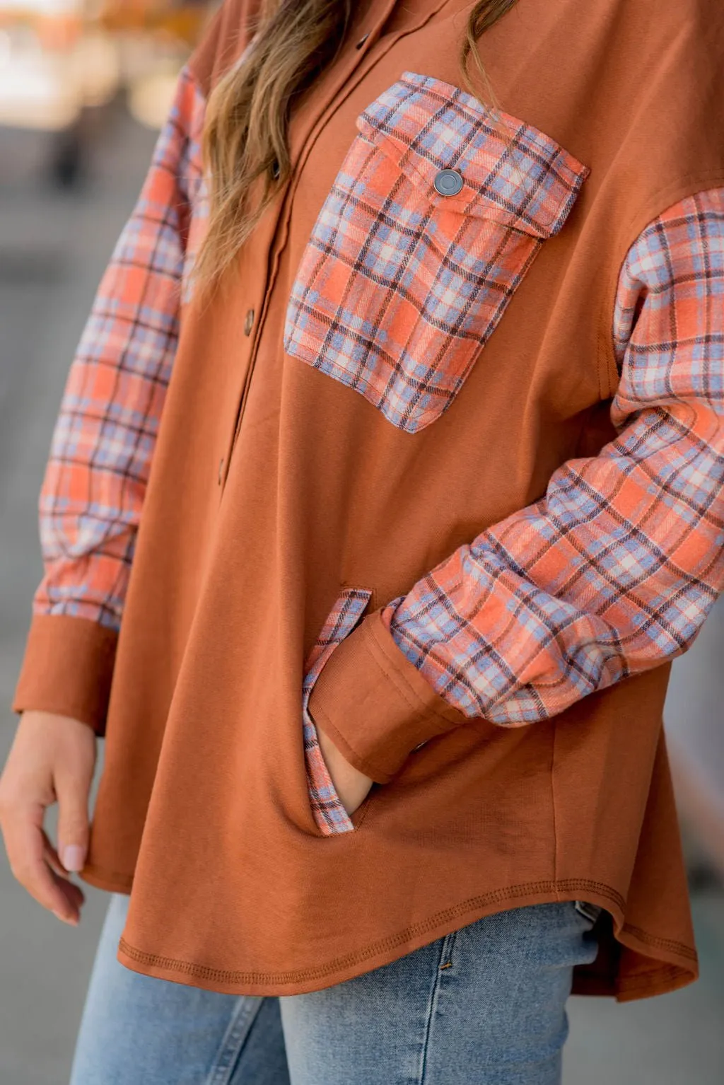 Solid Plaid Accented Shacket