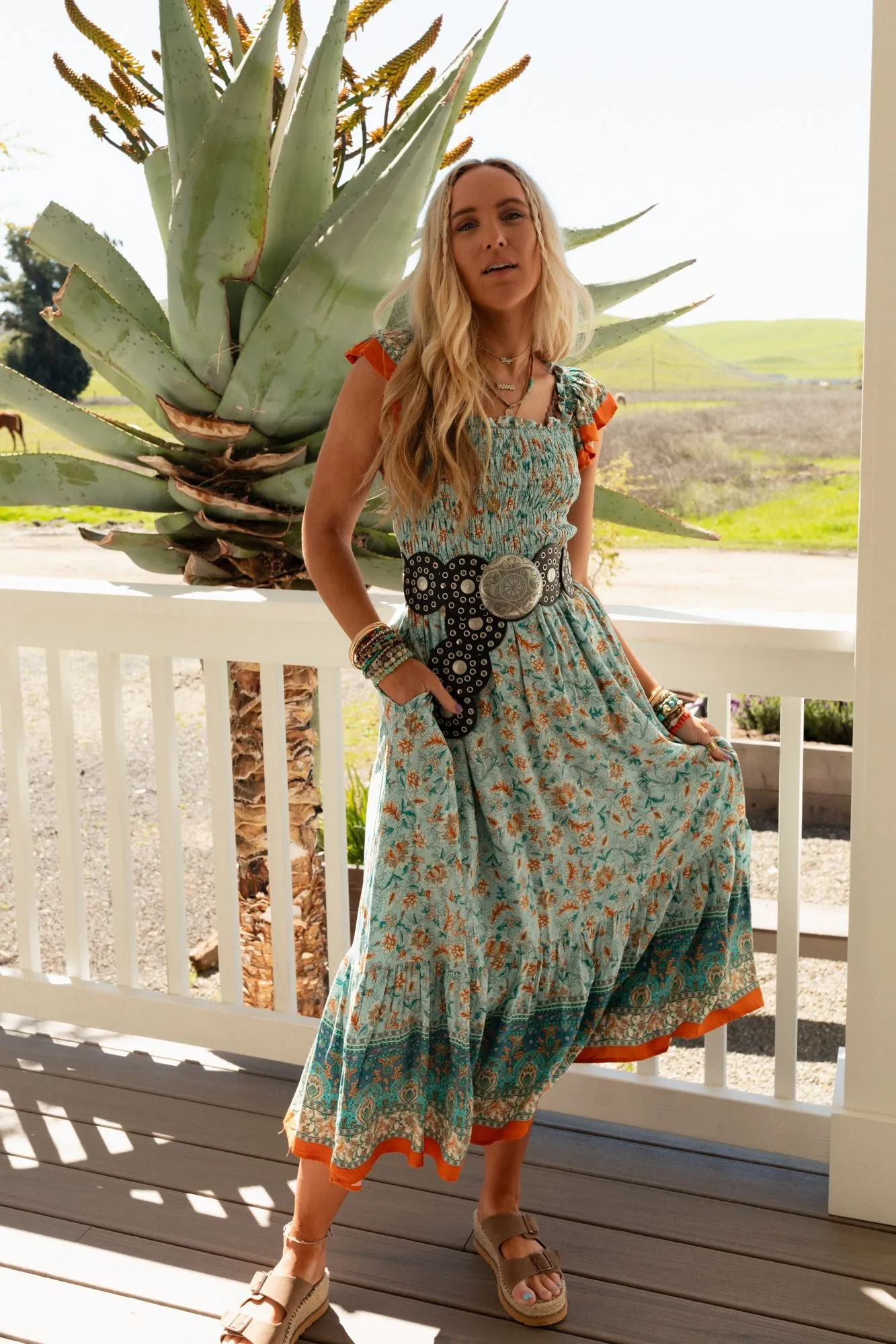 Spring Garden Maxi Dress - Camel Multi