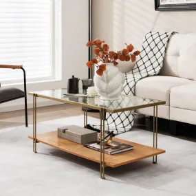 Tangkula Glass Coffee Table, 40In Mid Century 2 Tier Rectangle Coffee Table