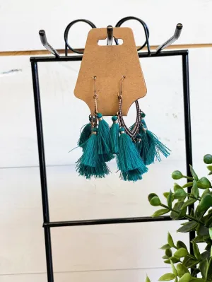 Teal Bohemian Vintage Long Fringe Earrings