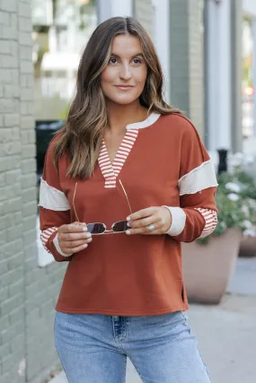 Terracotta Color Block Striped Sweater - DOORBUSTER