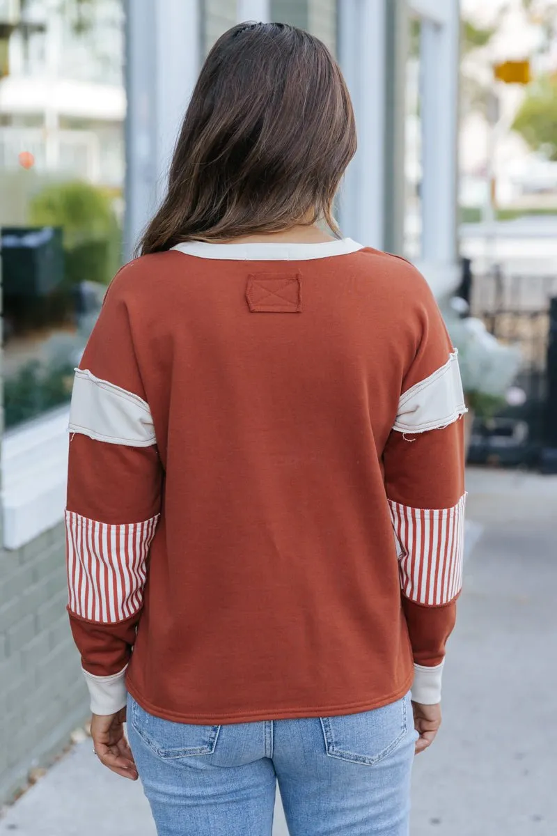 Terracotta Color Block Striped Sweater - DOORBUSTER