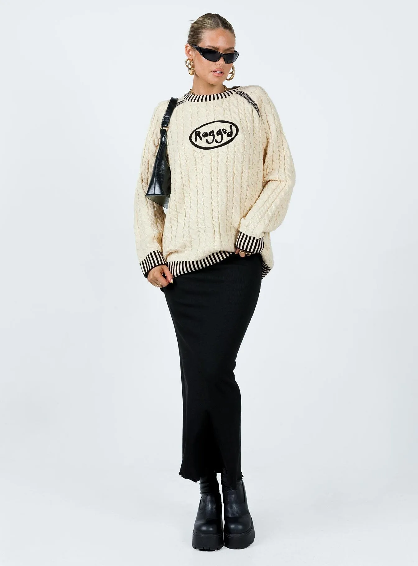 The Ragged Priest Cable Knit Sweater Cream