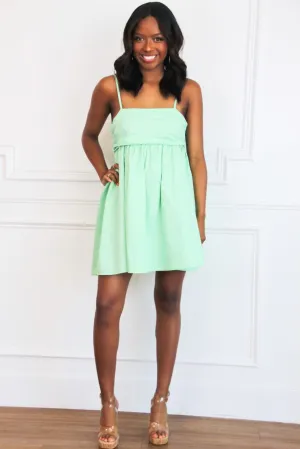 Tilly Babydoll Bow Back Dress: Mint Green