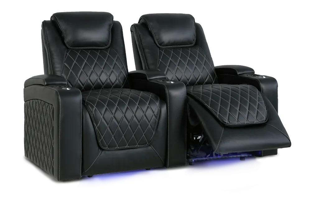 Valencia Oslo Leather Home Theater Seating Row of 2, Midnight Black