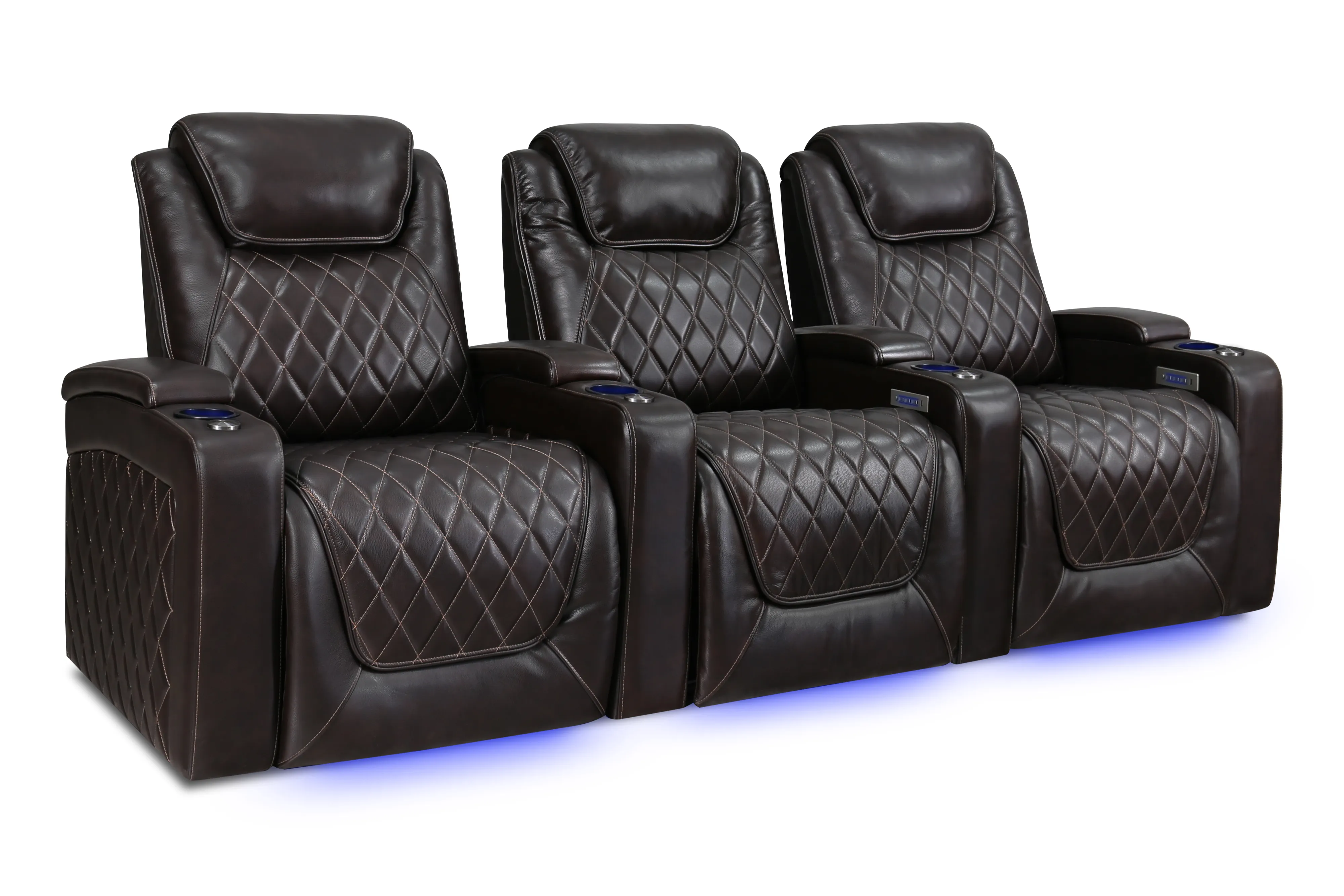 Valencia Oslo Leather Home Theater Seating Row of 3, Dark Chocolate