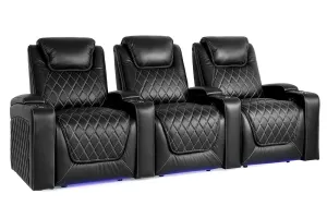 Valencia Oslo Leather Home Theater Seating Row of 3, Midnight Black