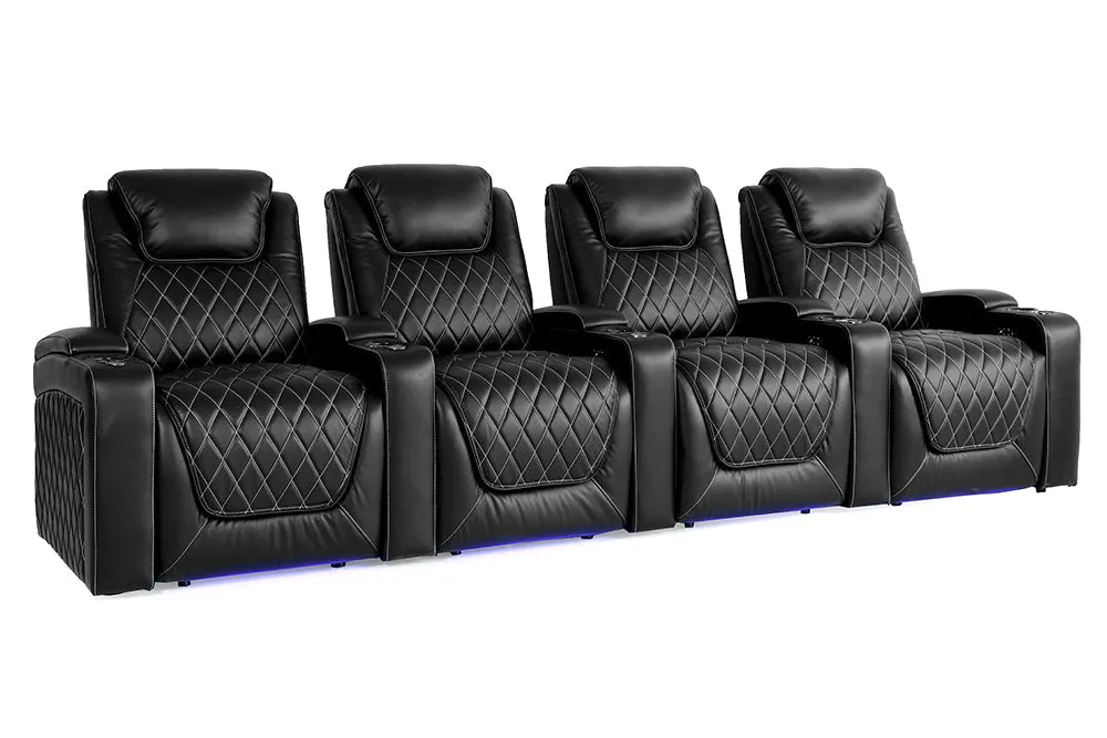 Valencia Oslo Leather Home Theater Seating Row of 4, Midnight Black