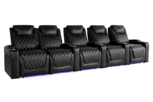 Valencia Oslo Leather Home Theater Seating Row of 5 Loveseat Left, Midnight Black