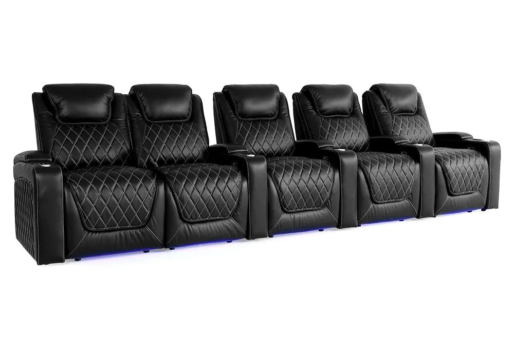 Valencia Oslo Leather Home Theater Seating Row of 5 Loveseat Left, Midnight Black