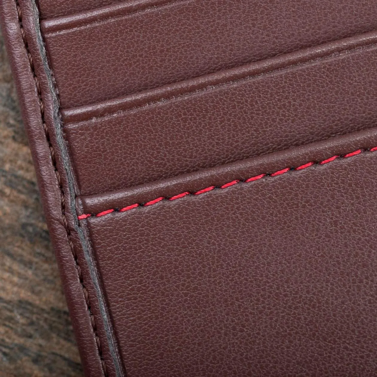 Vegan Leather RFID Protective Wallet | Chestnut Brown & Red