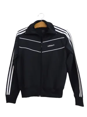 Vintage 00s Y2K Adidas Sportswear Athletic Streetwear Black & White Striped Zip Up Collared Track Jacket | Women’s Size XS-S