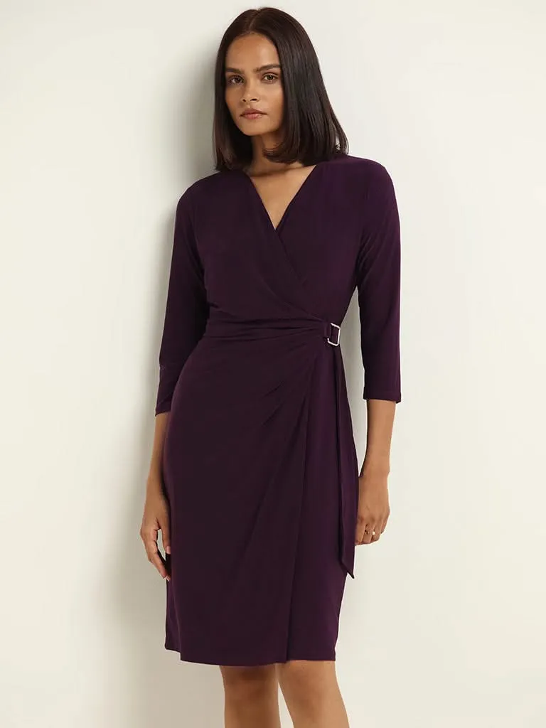 Wardrobe Plain Purple Wrap Dress