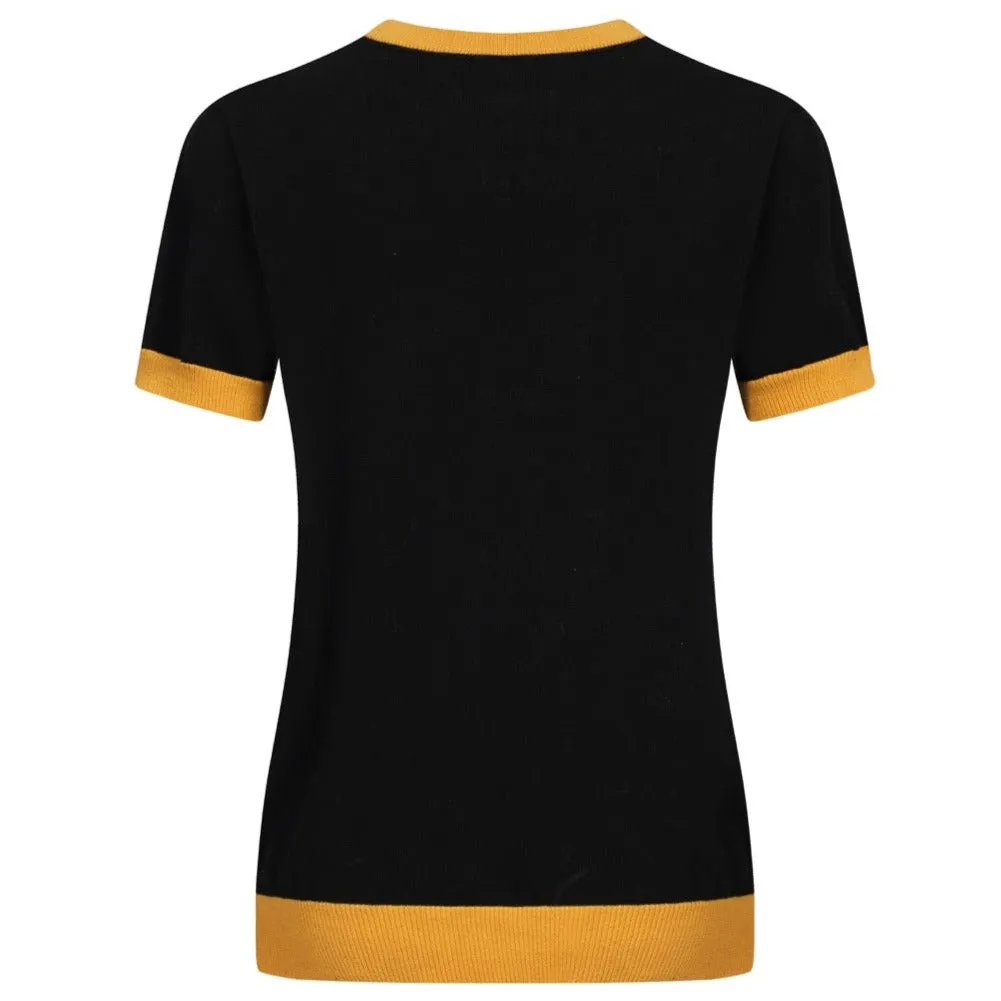 Women Yellow Pigeon Knitted Black Short Sleeves Knitwear