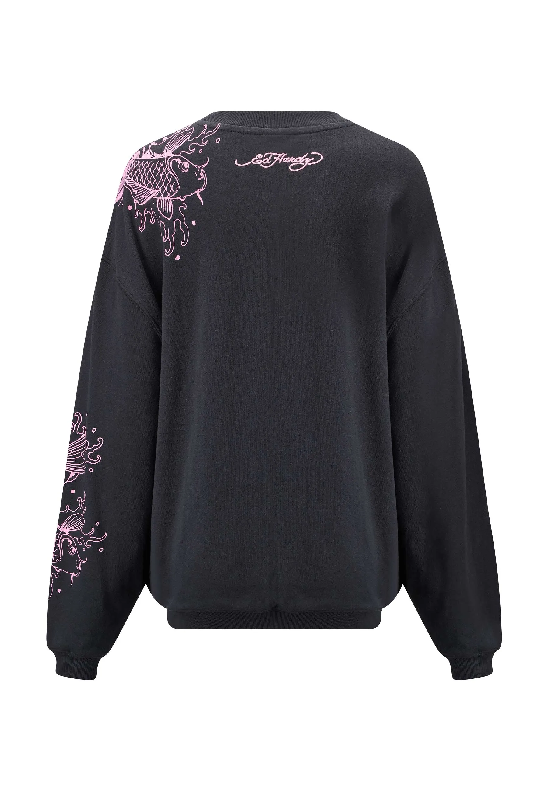 Womens Koi River Graphic Relaxed Crew Neck Sweatshirt - Charcoal