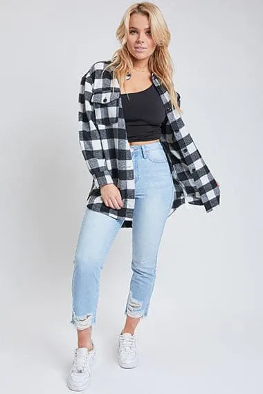 Women's Long Sleeve Plaid Oversized Shacket