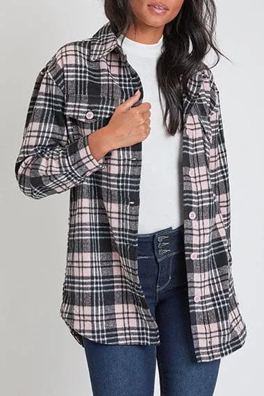 Women's Long Sleeve Plaid Oversized Shacket