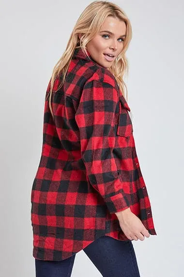 Women's Long Sleeve Plaid Oversized Shacket