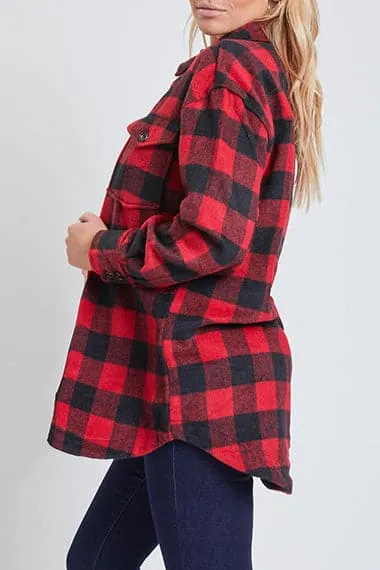 Women's Long Sleeve Plaid Oversized Shacket