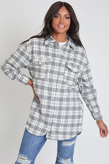 Women's Long Sleeve Plaid Oversized Shacket