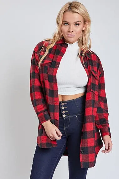 Women's Long Sleeve Plaid Oversized Shacket