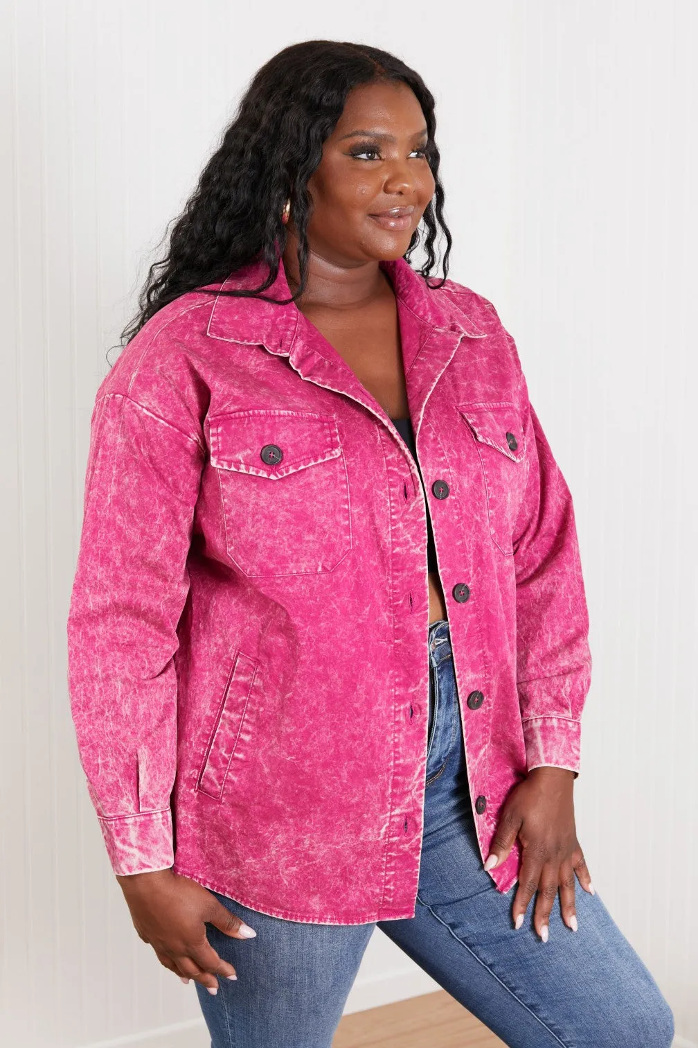 Zenana Bonfire Skies Full Size Vintage Wash Shacket